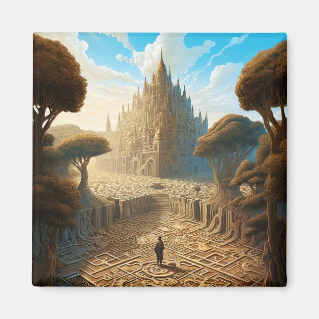 Surreal Maze Castle liggande Fantasy Art Magnet (Framsidan)