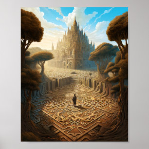 Surreal Maze Castle liggande Fantasy Art Poster