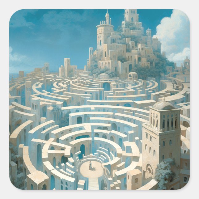Surreal Maze City Fyrkantigt Klistermärke (Framsida)