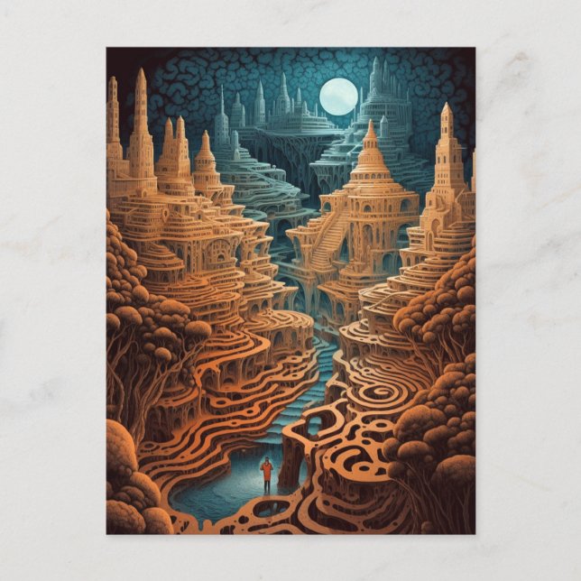 Surreal Maze Ligcape Fantasy Art Vykort (Framsida)