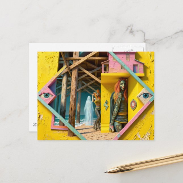 Surreal Mermaids Come To the Pier Once a Year Vykort (Fram/Back In Situ)