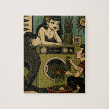 Surreal Mid Century Havsfrus Siren Tvättdag