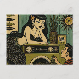 Surreal Mid Century Havsfrus Siren Tvättdag Vykort