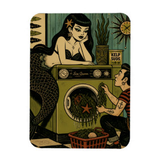 Surreal mid century havsfrus tvättdag magnet
