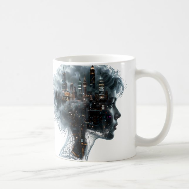 Surreal Mindscape: City within a Woman's Head Kaffemugg (Höger)
