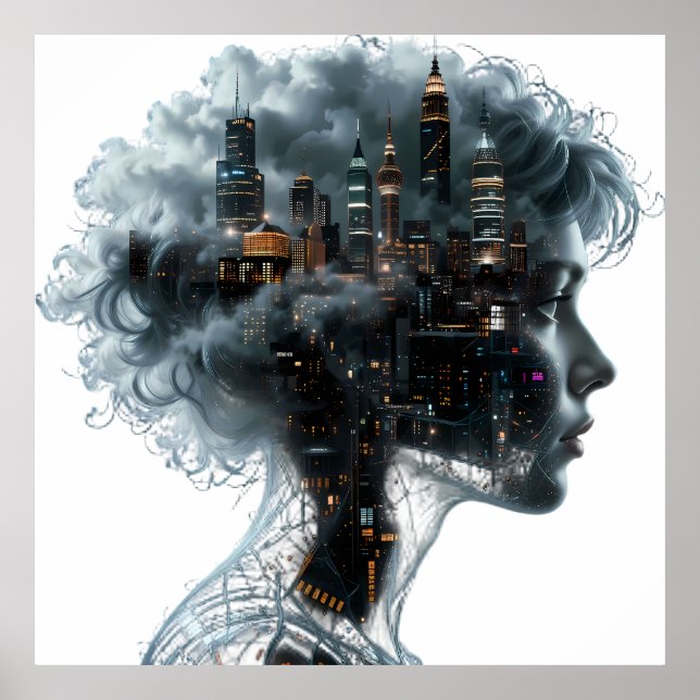 Surreal Mindscape: City within a Woman's Head Poster (Framsidan)