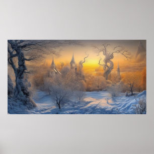Surreal Modern Abstrakt vinterhögland snö sol Poster