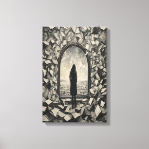 Surreal monokrom flytande pappersväggkonst Canvas