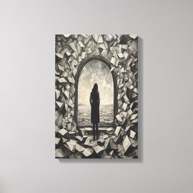 Surreal monokrom flytande pappersväggkonst Canvas (Framsida)