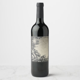 Surreal Moonlit Träd och Sten liggande Vinflaska Etikett