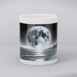Surreal Moonrise Over Tranquil Ocean Shore Kaffemugg