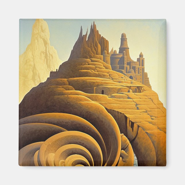 Surreal Mountain City Fantasy Art Magnet (Framsidan)