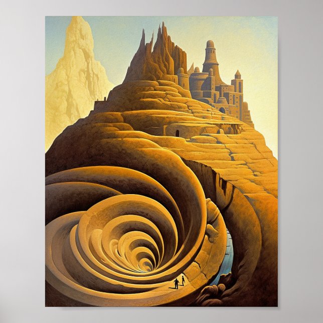 Surreal Mountain City Fantasy Art Poster (Framsidan)