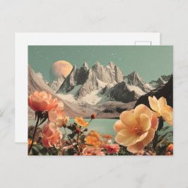 Surreal Mountain Landscape With Blooming Flowers Vykort