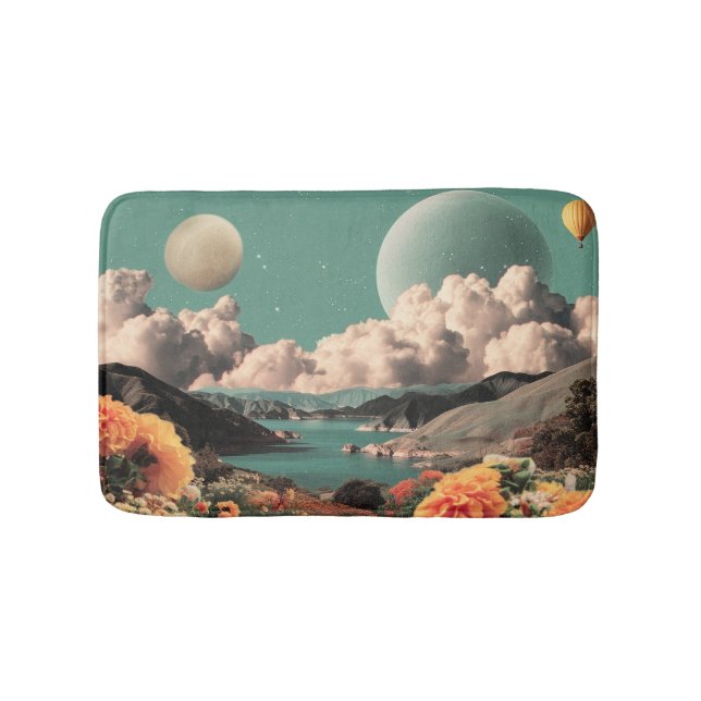Surreal Mountain Landscape with Planets and Clouds Badrumsmatta (Framsidan)