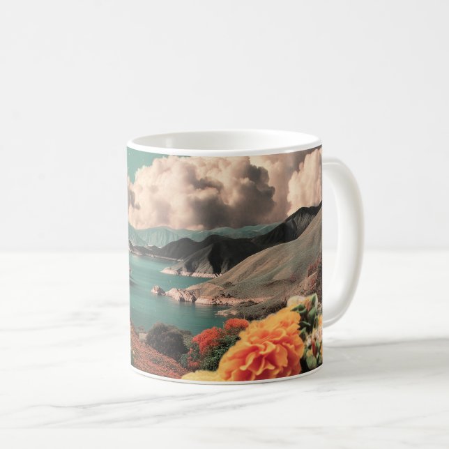 Surreal Mountain Landscape with Planets and Clouds Kaffemugg (Framsida höger)