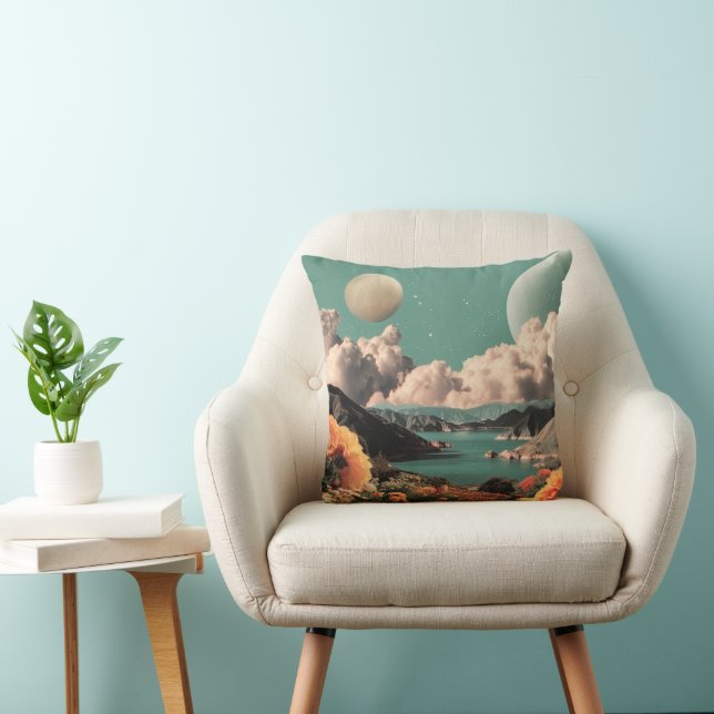 Surreal Mountain Landscape with Planets and Clouds Kudde (Stol)