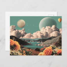 Surreal Mountain Landscape with Planets and Clouds Vykort