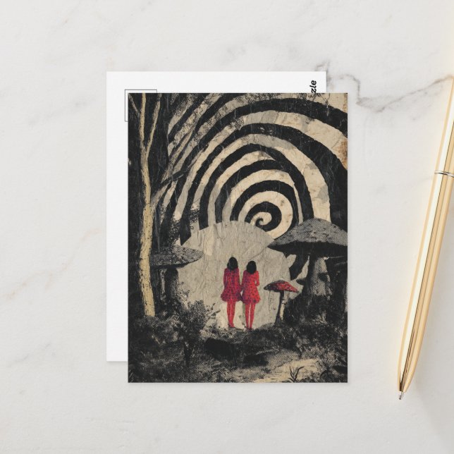 Surreal Mushroom Collage Vykort (Fram/Back In Situ)