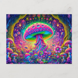 Surreal Mushroom Dream Psychedelic Colors in Fanta Vykort