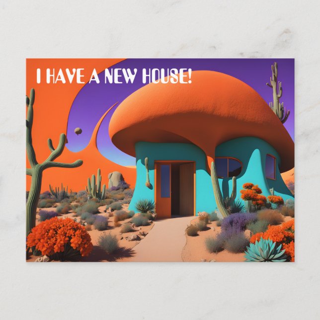Surreal Mushroom House Ny adress Vykort (Framsida)