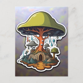 Surreal Mushroom Träd Över Gnome Hut Vykort