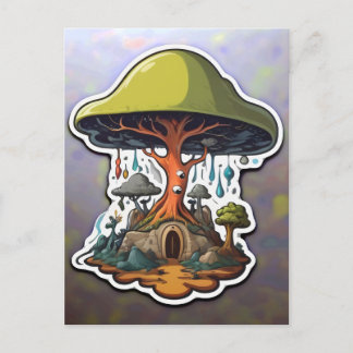 Surreal Mushroom Träd Över Gnome Hut Vykort