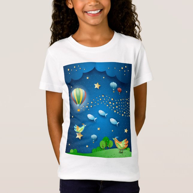 Surreal natt med ballonger och stjärnvåg t shirt (Framsida)