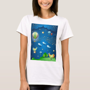 Surreal natt med ballonger och stjärnvåg t shirt