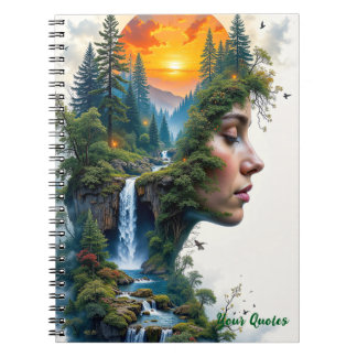 Surreal Nature Portrait Woman Sunset Waterfall Anteckningsbok