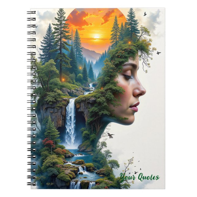 Surreal Nature Portrait Woman Sunset Waterfall Anteckningsbok (Framsidan)