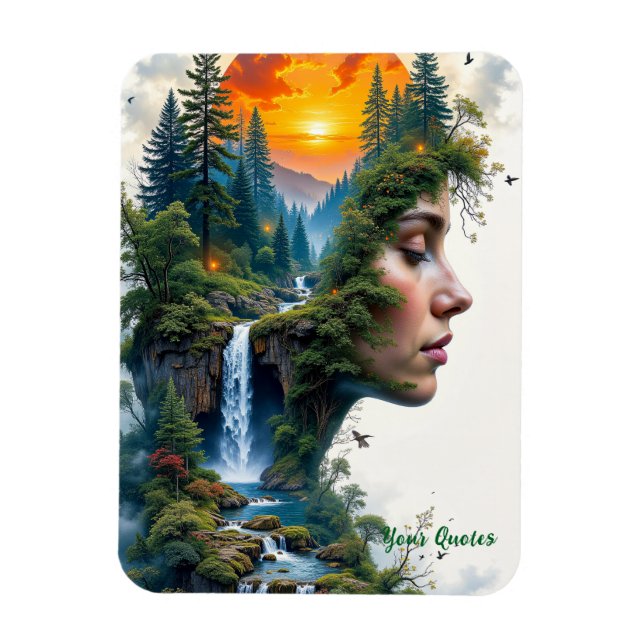 Surreal Nature Portrait Woman Sunset Waterfall Magnet (Vertikal)
