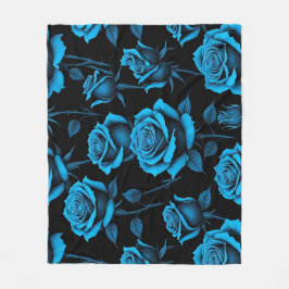 Surreal Neon Blue Roses Fleecefilt