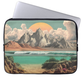 Surreal Ocean and Mountain Landscape with Waves Laptop Fodral