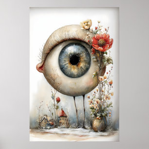 Surreal ögonväggkonst, Whimsical ögonillustration Poster