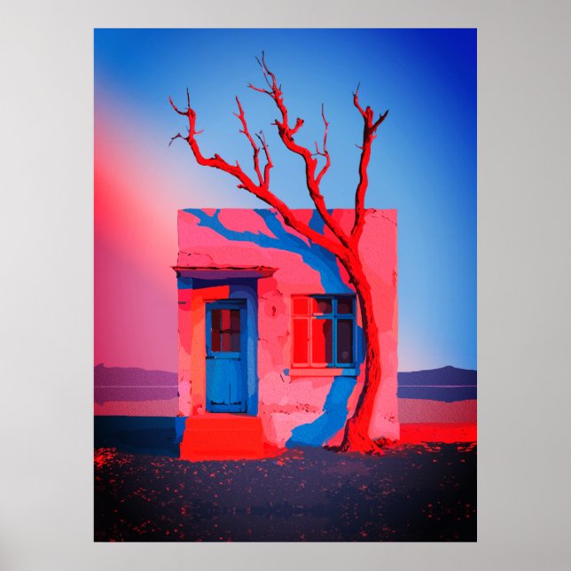 Surreal Ökenhus Väggkonst – Minimalistisk (Framsidan)