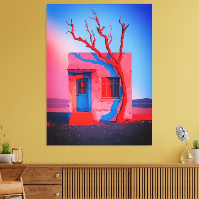 Surreal Ökenhus Väggkonst – Minimalistisk Canvastryck (Insitu (Vardagsrum))