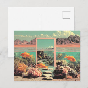 Surreal ökenocean med dörr vykort