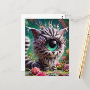 Surreal One Eyed Zebra Kattunge Peacock Eyelash Ey Vykort