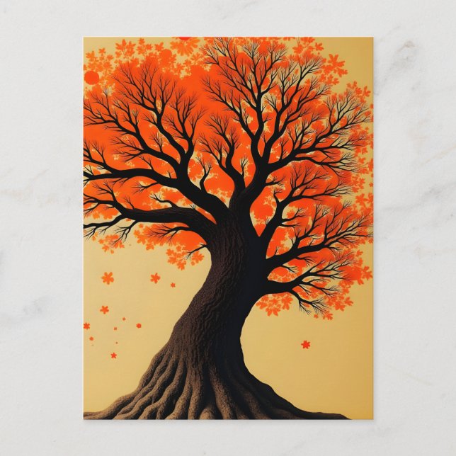 Surreal Orange Hösten Träd Vykort (Framsida)