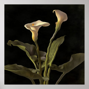 Surreal Påsk Lilies på svart bas Poster