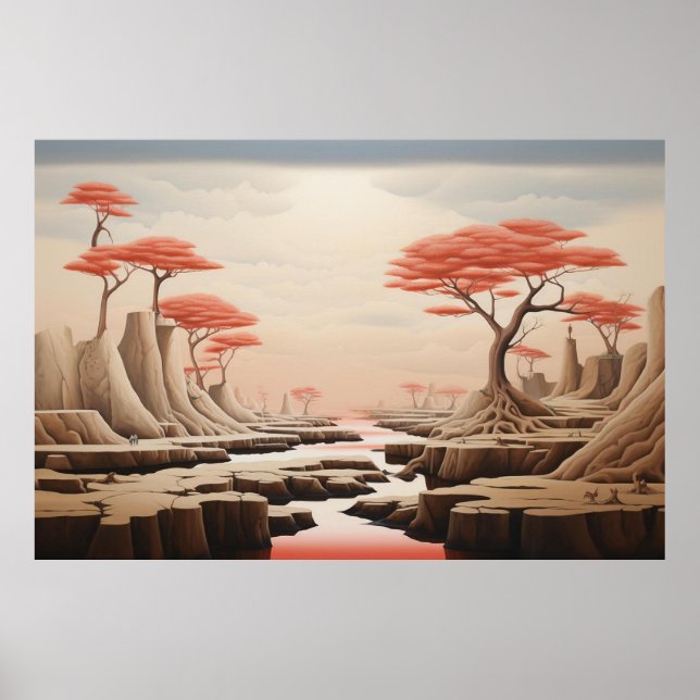 Surreal Pastel Fantasy Landscape | Dreamlike Red Poster (Framsidan)