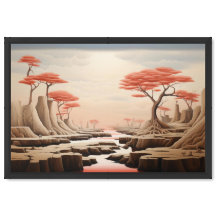 Surreal pastellfantasilandskap | Drömlikt rött