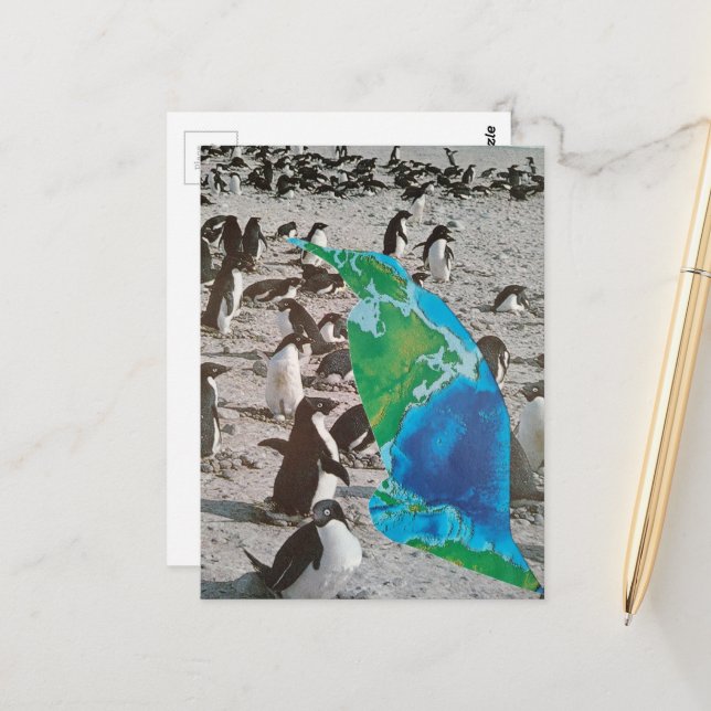 Surreal Penguins wildlife collage Vykort (Fram/Back In Situ)