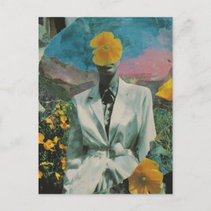 Surreal person i Gult Poppy Flowers Collage Vykort