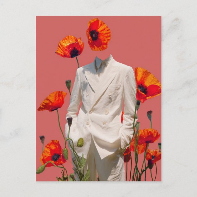 Surreal person och Röda blommor Blandad mediesamli Vykort (Framsida)