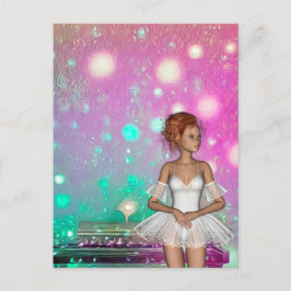 Surreal Piano Grönt & Rosa Background & Ballerina Vykort