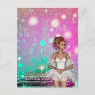 Surreal Piano Grönt & Rosa Background & Ballerina Vykort