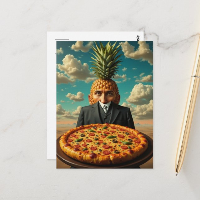 Surreal Pineapple Pizza Man Vykort (Fram/Back In Situ)