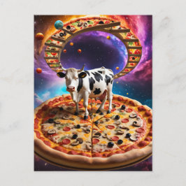 Surreal Pizza Cow Colorful Collage Vykort